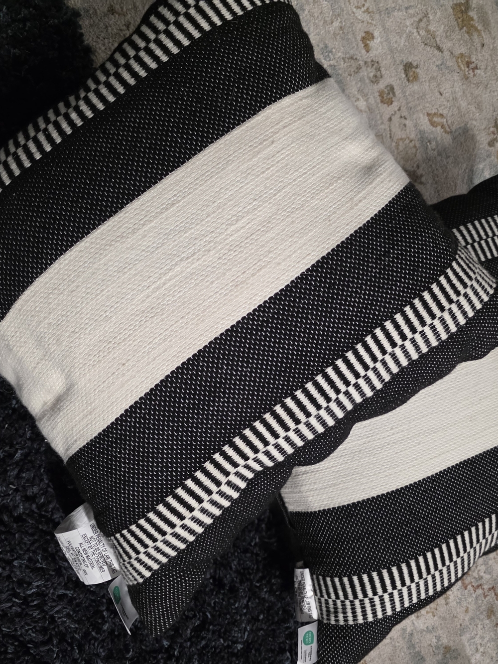 ​Set of 2 Boho Striped Throw Pillows Black & White Textured Accent Cushions EUC